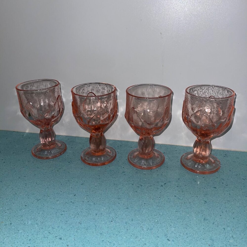 Tiffin Vintage Glass Franciscan Cabaret Wine Pink Lotus Flower Set Of 4